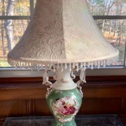 Vintage French Victorian / Art Deco Porcelain Floral Urn Lamp 1940s