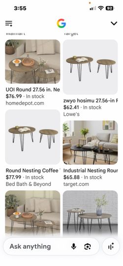 Two nesting coffee tables, wood rustic