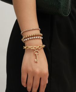 Multilayer Crystal Claw Chain Punk Style Cross Chain Bracelet, Gold Color
