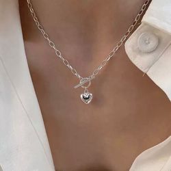 M925 Silver Heart Chunky Necklace 