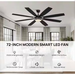 LuminFan 72 in. Modern Black Standard Ceiling Fan with LED Lights and Remote Included Wood Grain Blades