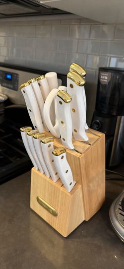 Knife set (13 items, gold & white)