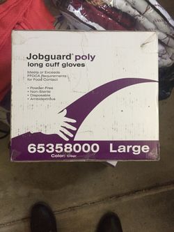 Job guard poly long cuff gloves 🧤 box 1000 gloves. Caja de guantes tiene mil cada caja tiene 100 tiene 10 la caja