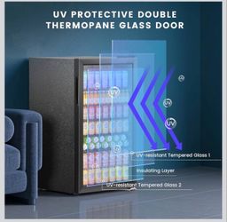 Beverage Cooler with UV Double Thermopane Glass Door