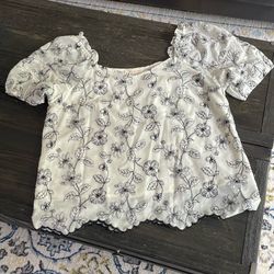 Solitaire Embroidered Floral Puff Sleeve Top XL Cottagecore