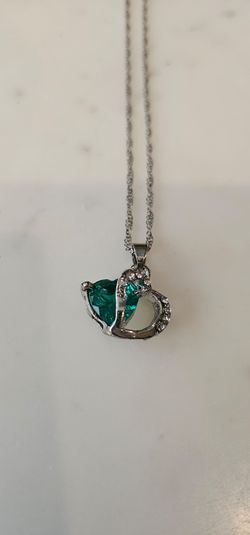 925 Sterling Silver Intertwined Double Heart Necklace Green Emerald CZ 16"