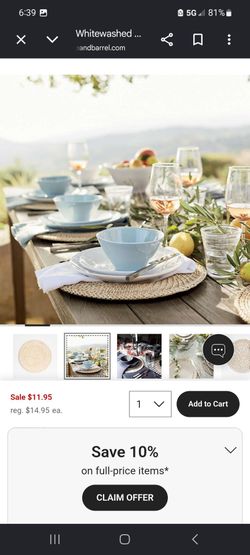 8 crate and barrel Round Whitewashed Water Hyacinth Placemat