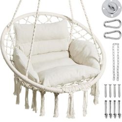 Greenstell Hammock Chair, Macrame Swing Chair with Comfy Cushion, Boho Hanging Chair for Outdoor & Indoor, Perfect for Bedroom, Patio, Balcony, Hold u