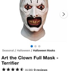 Terrifier mask “Art The Clown” New W/tags