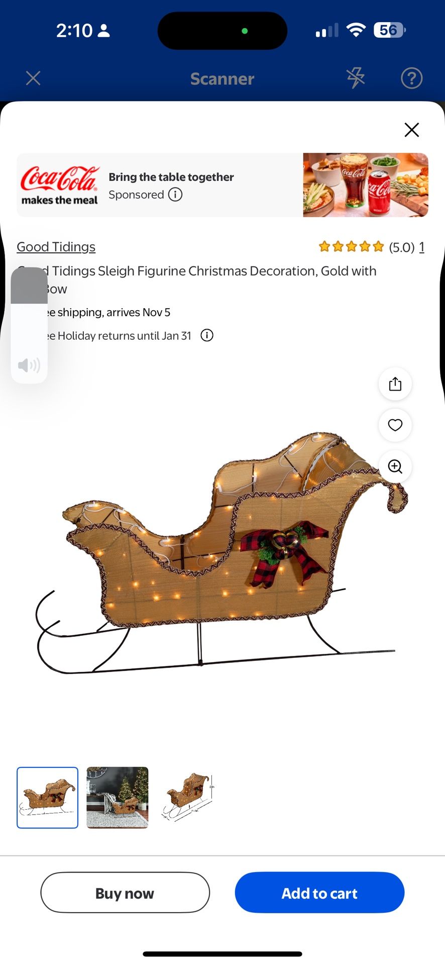 Good Tiding Sling Figure Christmas Decoration Gold With Bow