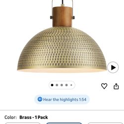 ELYONA 16 Inch Large Hammered Pendant Light Fixtures Ash Wood Vintage Dome Hanging Lamp Antique Gold Metal Kitchen Chandelier for Island, Farmhouse Di