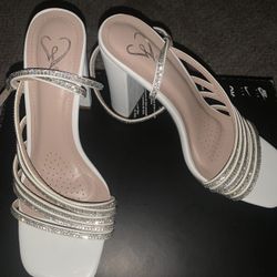 white with silver elegant heels