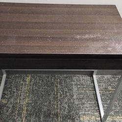 Dark Brown Wood & Metal Desk With Drawer 