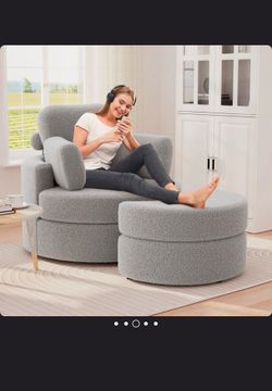 Swivel Accent Chair, Swivel Barrel Chair - Swivel Chair With Ottoman, Cuddle Chairs Round Lounge Sofa Chair With Pillow, 360° Single Swivel Chairs For