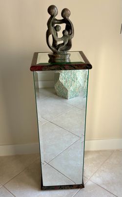 36”h Square Mirrored Pedestal Stand with Painted Wood Trim