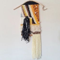Medium Woven Wall Tapestry Vintage Beads Driftwood