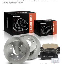 Premium 6-PC 11.73 inch (298mm) Rear Solid Disc Brake Rotors + Ceramic Pads Kit Compatible with Select Mercedes-Benz, Dodge and Freightliner Models - 
