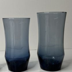 Vintage Libbey Apollo Blue Drinking Glasses Tumblers (2) 12 Oz  & (2) 16 Oz Set Of 4