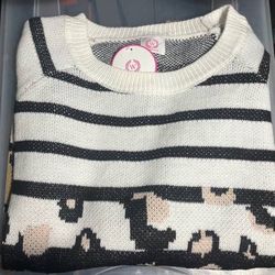 Women's sz S WannaB Stripe & Leopard Sweater *New 