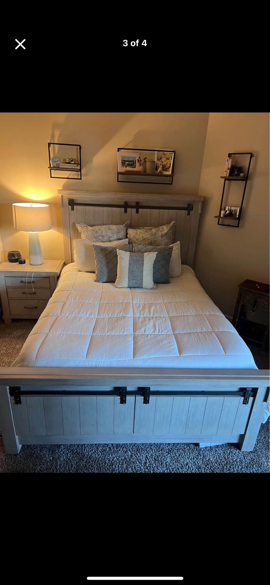 Light Grey Wooden 5-Drawer Dresser With Queen Bed Frame, Footboard, Rails, Headboard