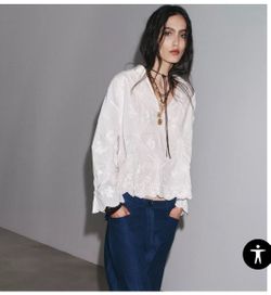 ZARA Ruched Embroidered Blouse M