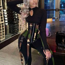 Bodycon Jumpsuit With Camouflage Corset