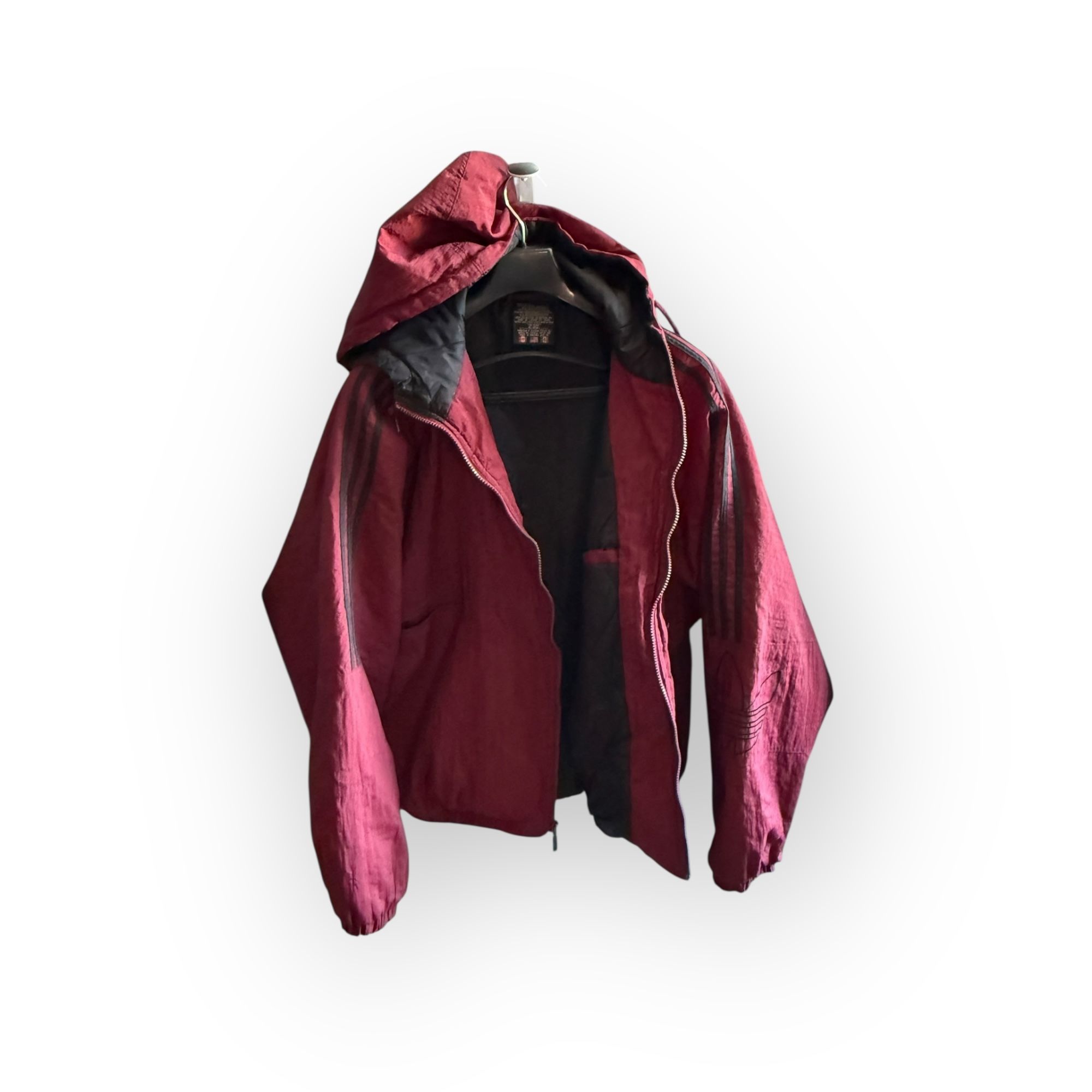 Adidas Men’s Maroon Hooded Jacket – Size XL, Lightweight & Lined