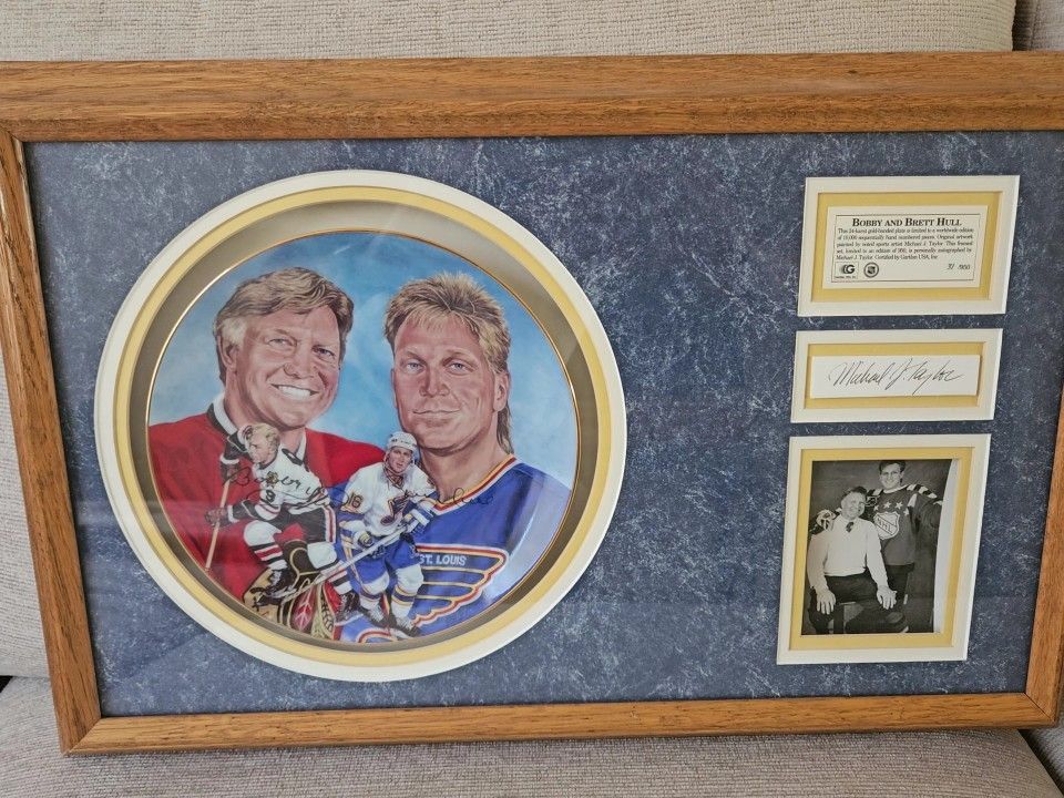 Bobby & Brett Hull Framed Comemorative Plate