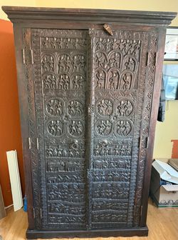 Hand-Carved Solid Wood Armoire Cabinet | Artisan Statement Piece