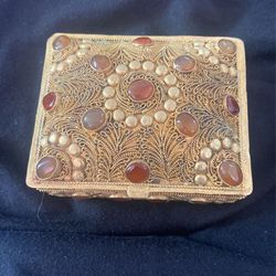 Vintage Handmade Brass Carnelian Box