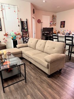 Beige Fabric Sectional Sofa with Chaise