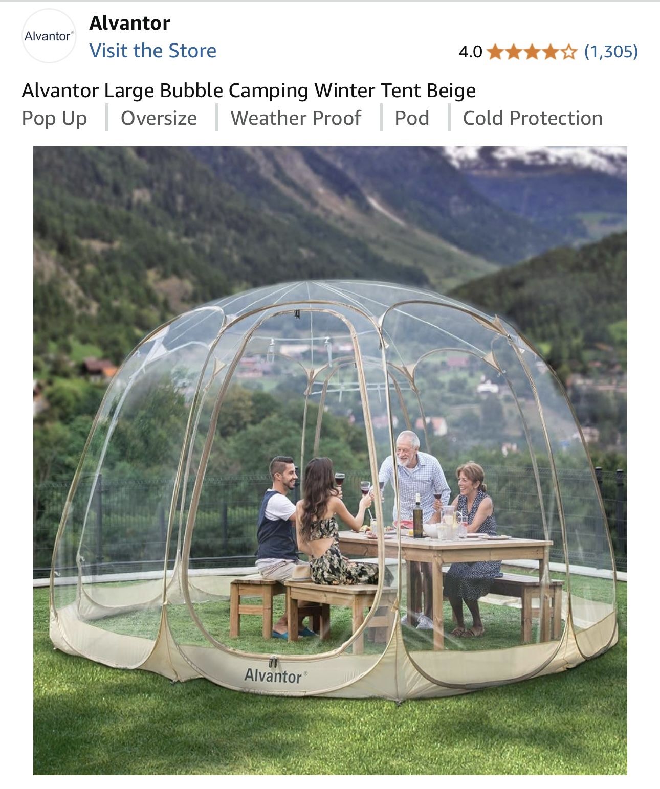 Alvantor Large Bubble Camping Winter Tent Beige 15x15