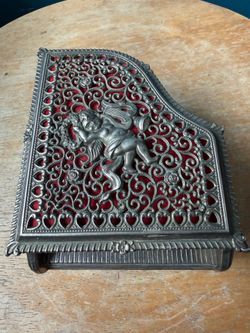 Vintage Silver -Tone Metal Piano Music Box