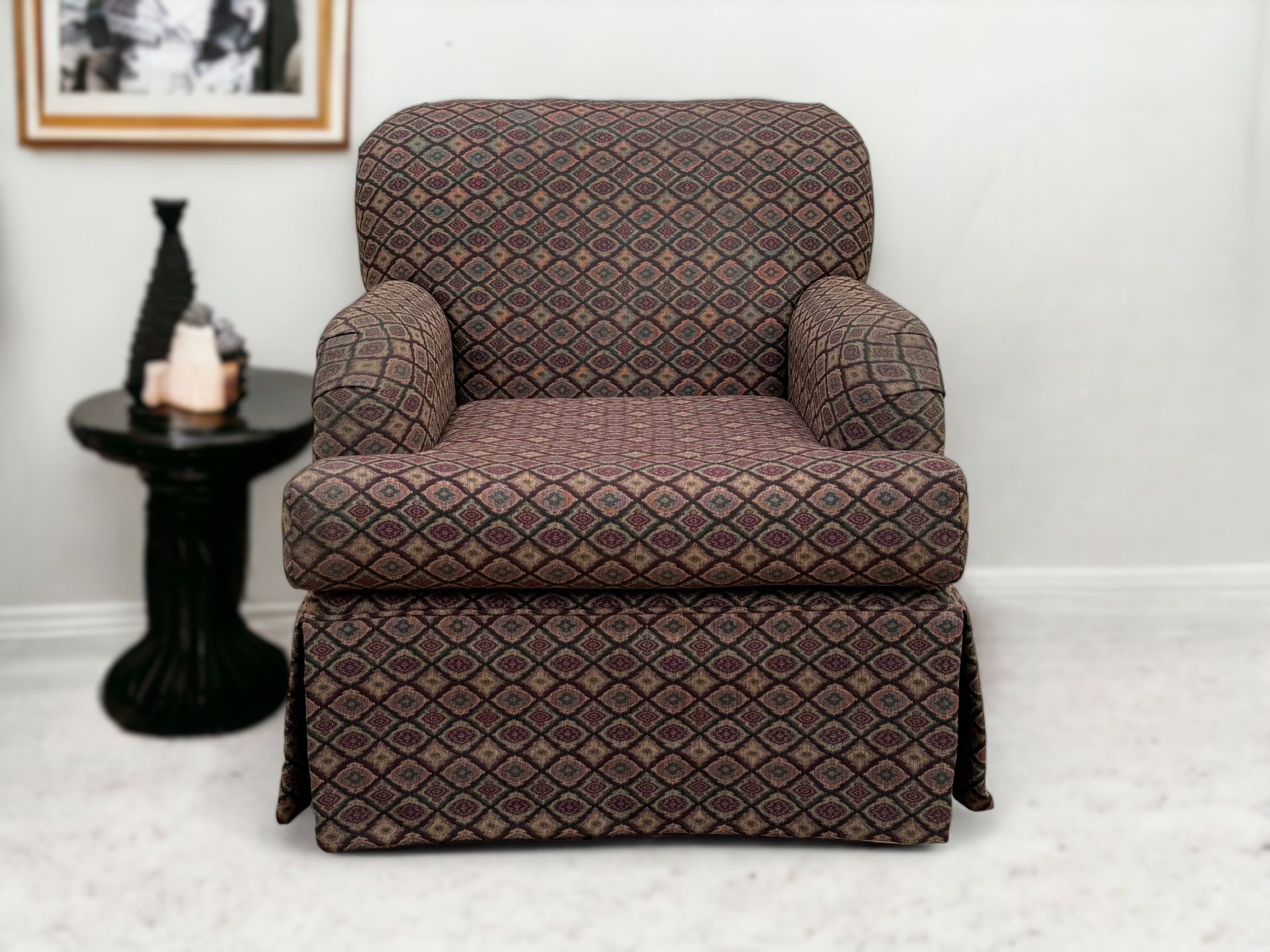 Thick Fabric Multi Color Club Chair w/ Diamond Pattern & Shelter Arms