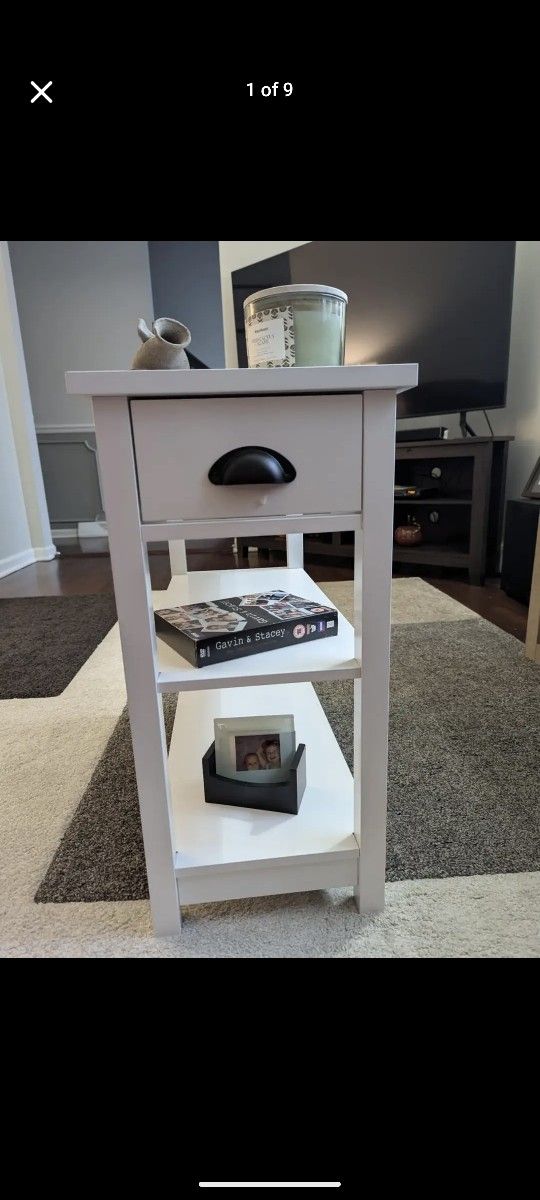 24"x 12"x 22" White End/Side/Bed Table with 2 Shelves, Drawer, and Lift Top Storage ***NEW***