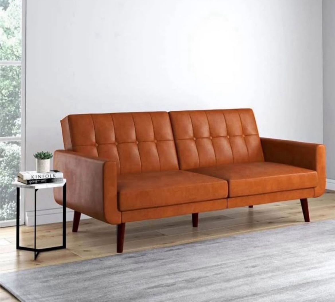 Futon, Camel Faux Leather