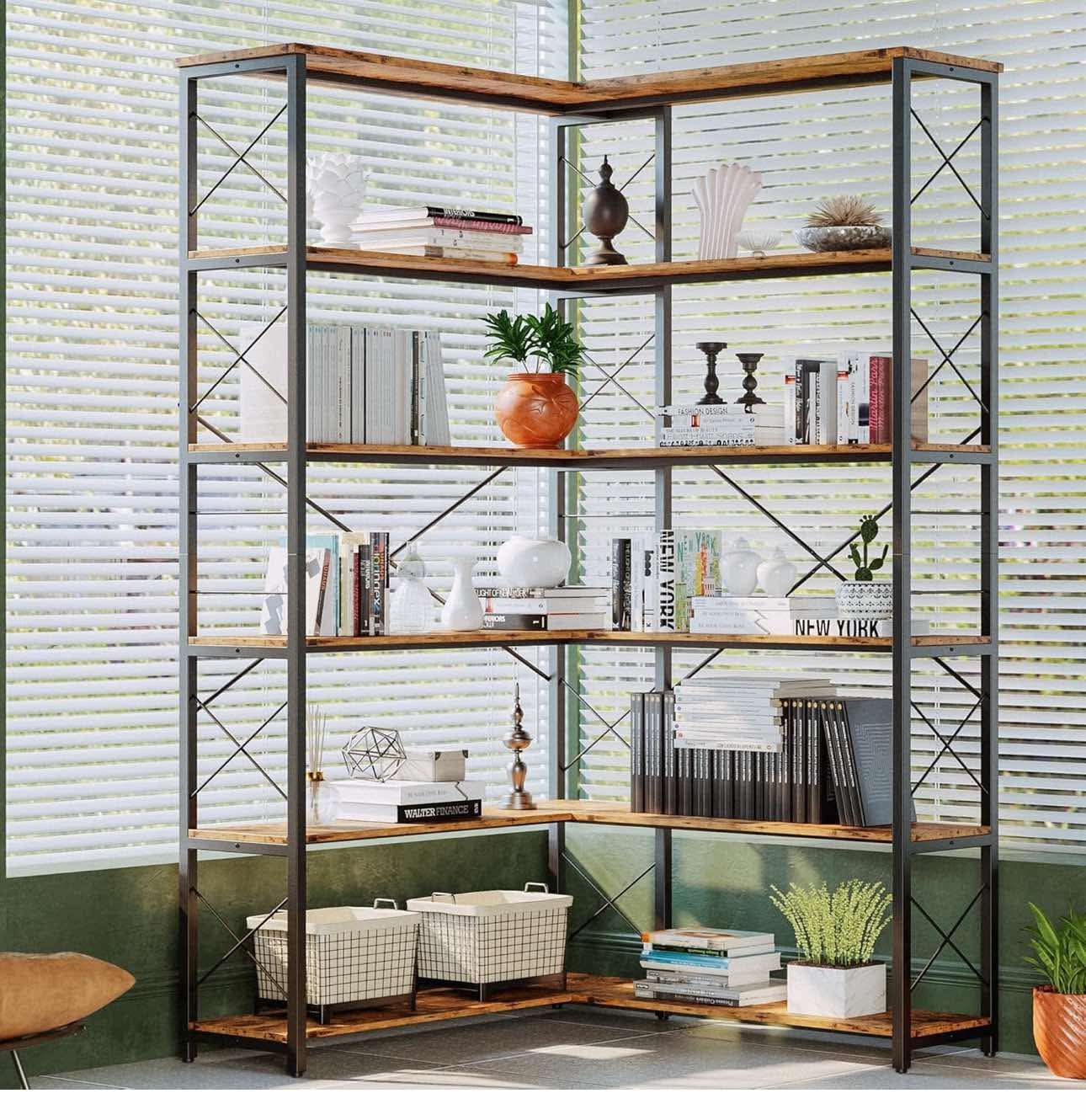 Business Office Corner Bookcase, Vintage Industrial T-3