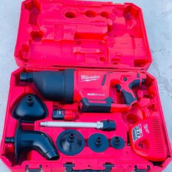 Milwaukee M12 12-Volt Lithium-Ion Cordless Drain Cleaning Airsnake Air Gun Kit with (1) 2.0Ah Battery, Toilet Attachments