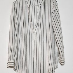 Women's White Blouse With Black Vertical Strips Size L