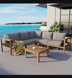 Sofa Set, Woven Mesh Armrests, L-Shaped patio