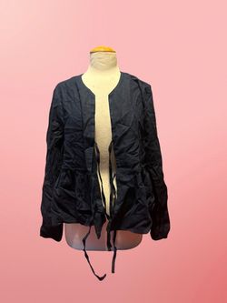 Black Open-Front Jacket with Tie Waist