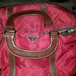 Authentic Real Genuine Prada Duffle luggage Bag Burgundy