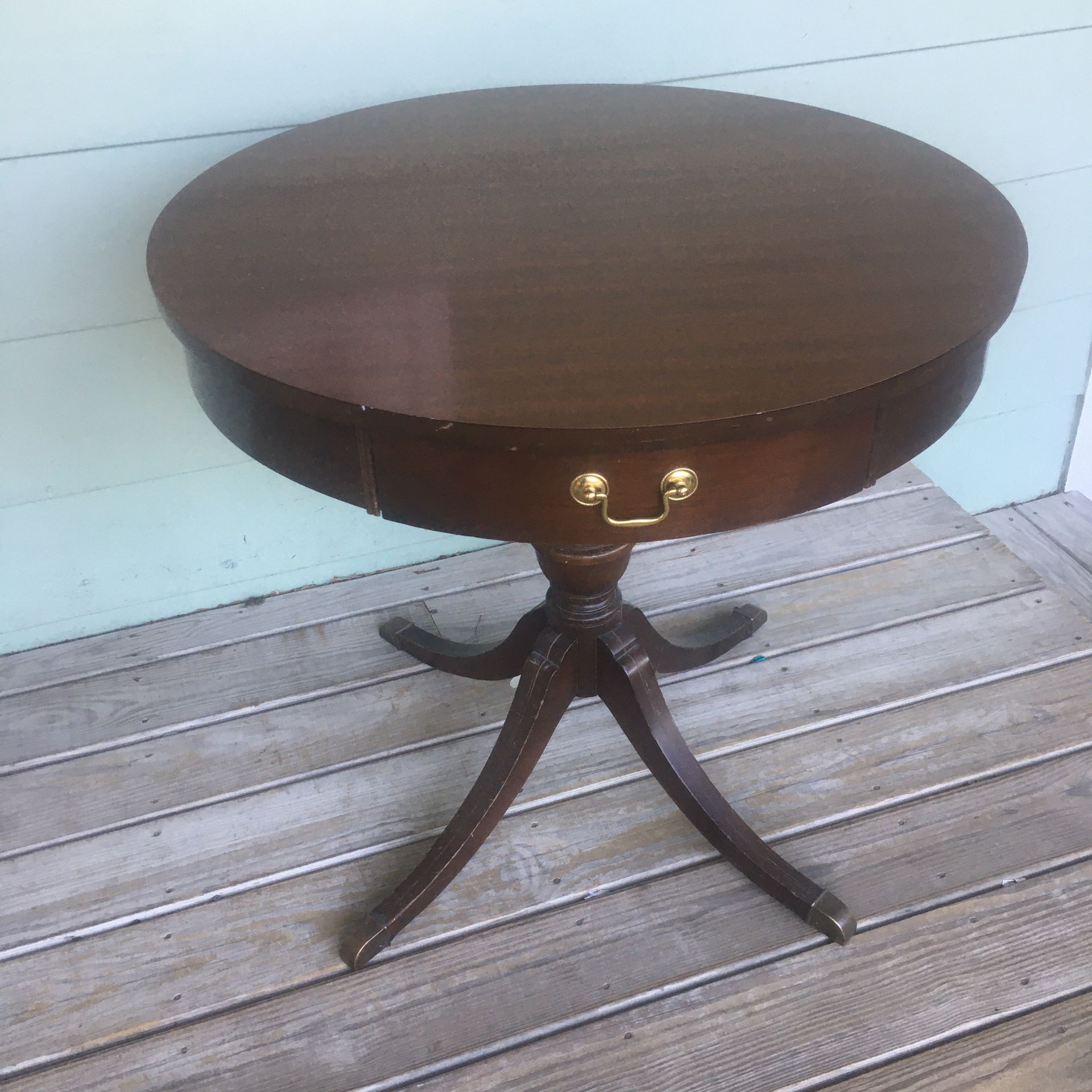 Antique Mersman drum table 24” diameter