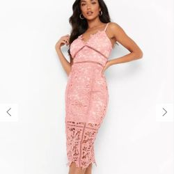 Lace Paneled Open Back Midi Dress