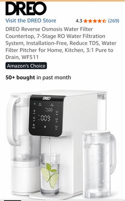 DREO Reverse Osmosis Water Filter Countertop, 7-Stage RO Water Filtration System, Installation-Free, Reduce TDS, Water Filter Pitcher for Home, Kitche