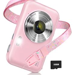Digital Camera, FHD 1080P Kids Camera with Neck Lanyard 32GB Card Battery, Anti-Shake 16X Digital Zoom, 44MP Point Shoot Cameras, Compact Portable Sma