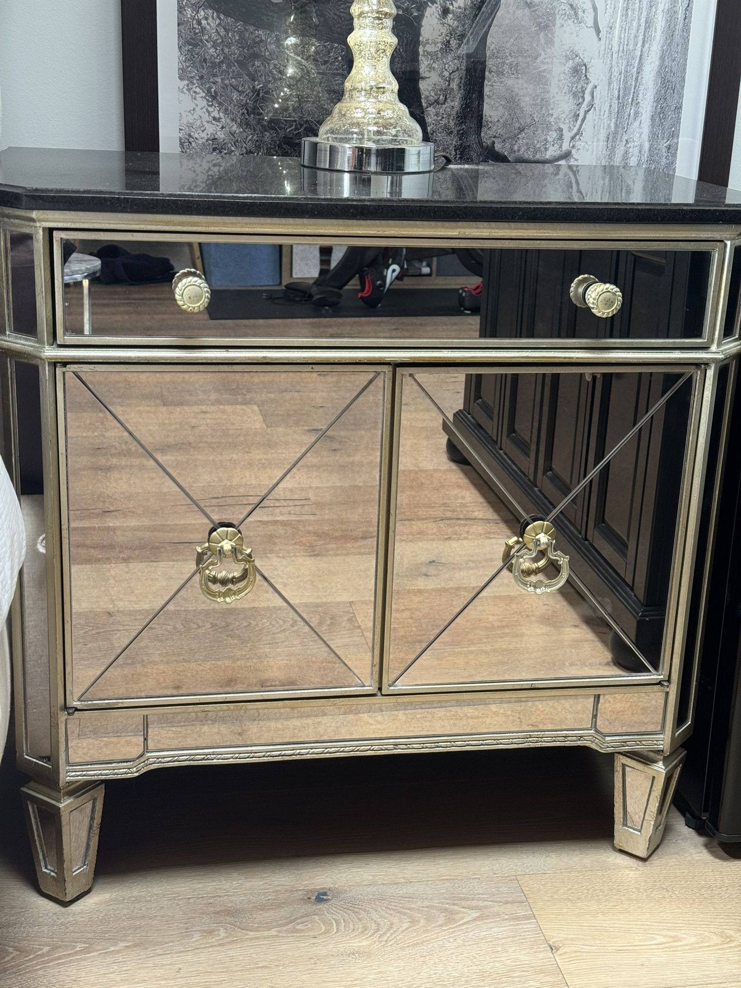 Z Gallerie 'Borghese' Granite Top Mirrored Nightstand