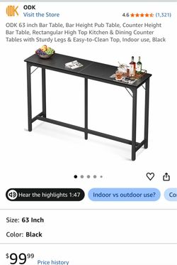 Like New - 63-Inch Black Bar Height Pub Table or Slim Tables (Have 3)