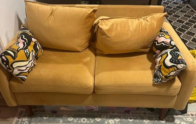 Yellow suede love seat