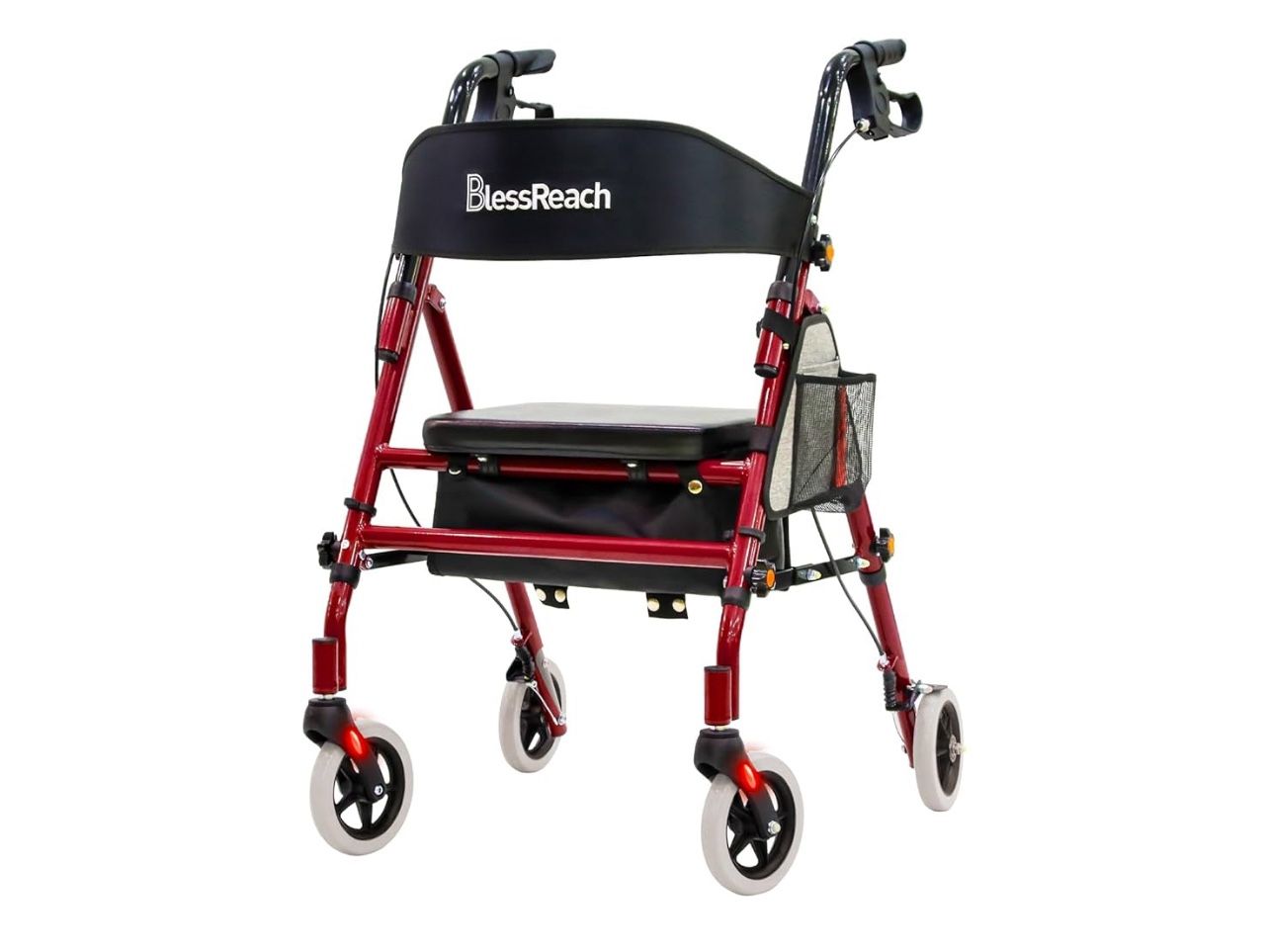 Lightweight Foldable Rollator Walker with Seat , 350 lb Capacity, 5-Position Adjustable Height, Premium Hybrid Rolling Walker